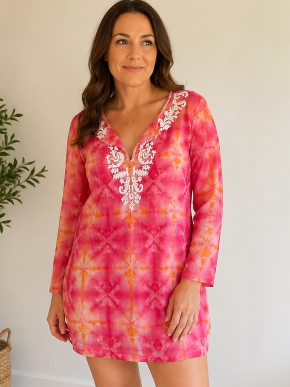 J. Jill tie dye embroidered swim coveup bohemian style in size l…